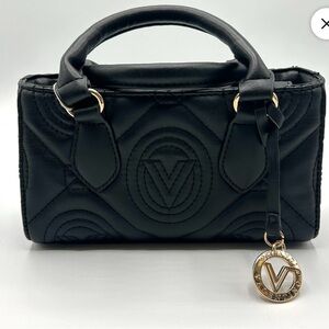 NWT Valentino Orlandi Black Quilted Vegan Leather Handbag with Gold Accents